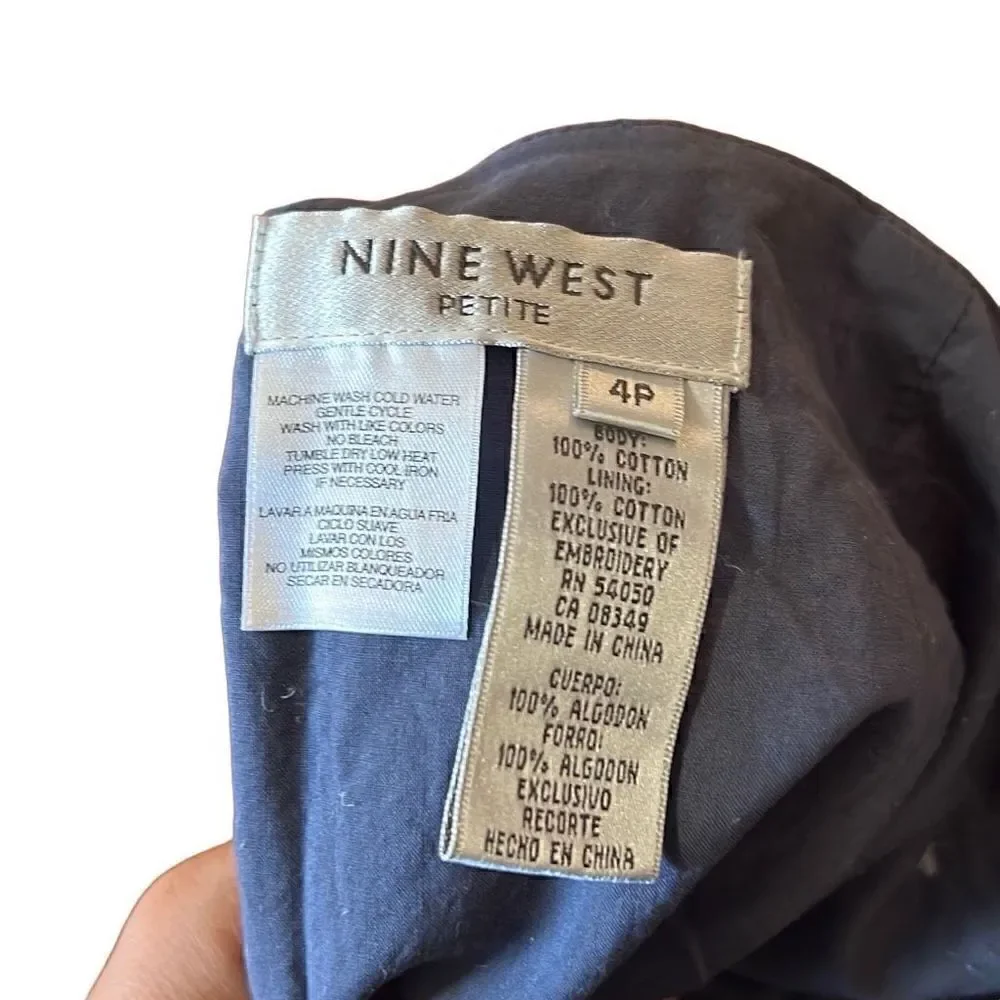 Nine West Embroidered Lined Appliqué Tulle Trim Long Skirt Blue Size 4P